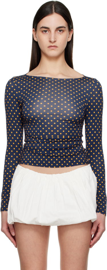T-shirt Miaou Miaou Amelia Polka Dot Long Sleeve T-Shirt Mørkeblå | 7183TJBPKD, 0