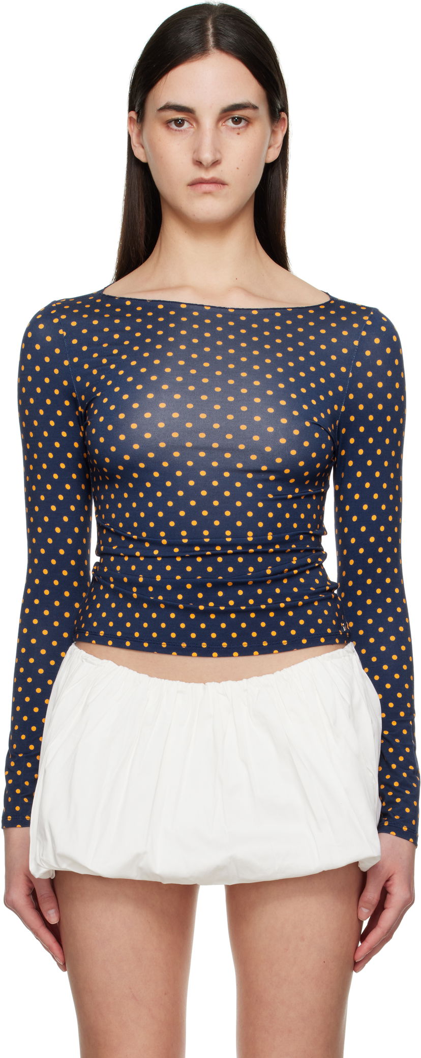 T-shirt Miaou Miaou Amelia Polka Dot Long Sleeve T-Shirt Mørkeblå | 7183TJBPKD