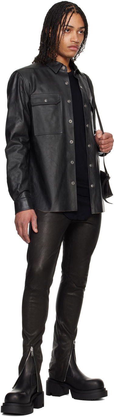Skjorte Rick Owens Rick Owens Hollywood Leather Overshirt Sort | RU01E5729 LTP, 4