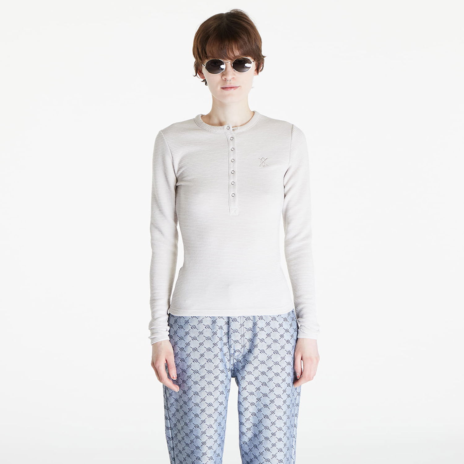 T-shirt DAILY PAPER Denise Button Long Sleeve T-Shirt Hvid | 2411072, 0