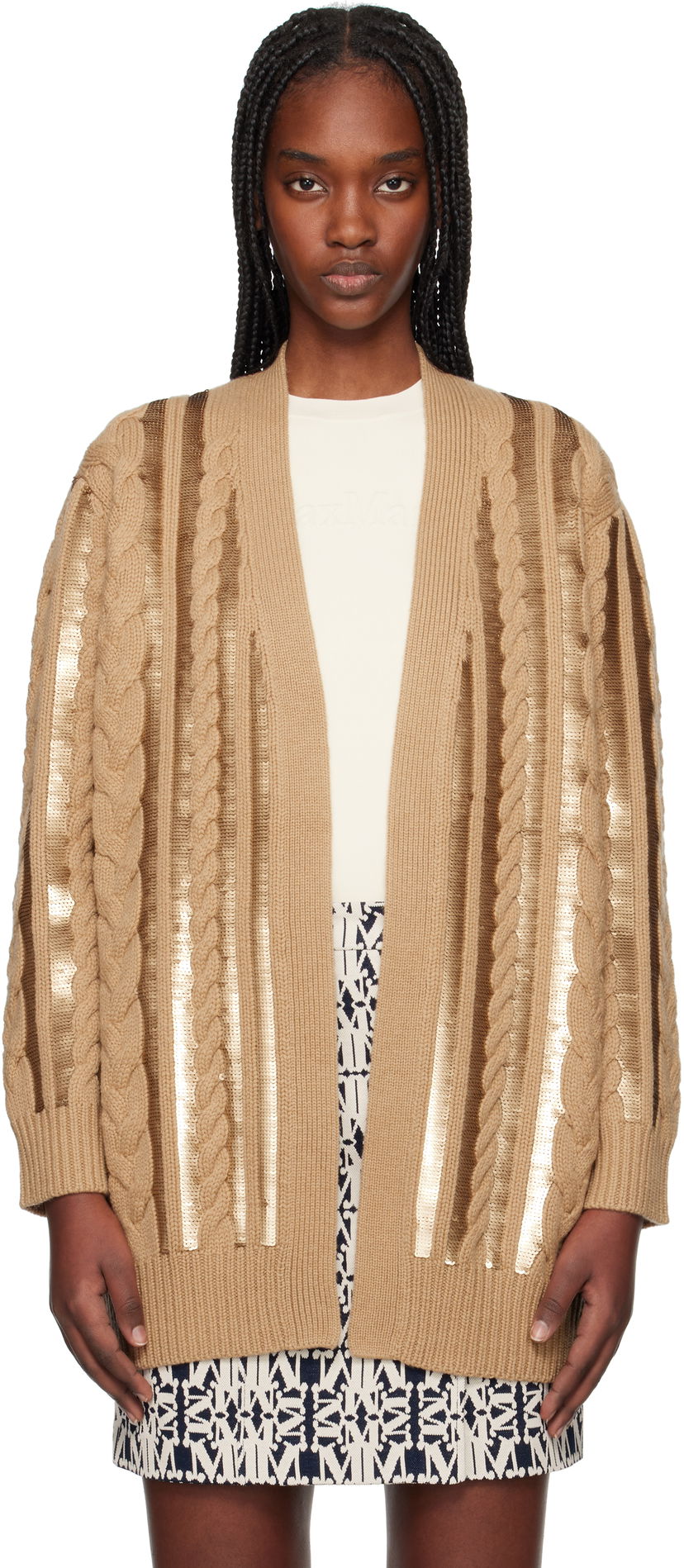 Sweater Max Mara Max Mara Cable Knit Sequin Cardigan Brun | 2511341011675