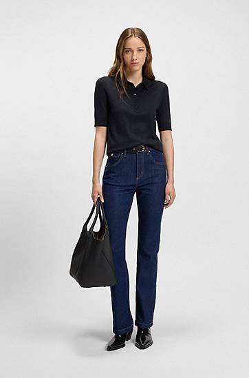 Sweater BOSS Virgin-Wool Polo Sweater with Moisture Management Mørkeblå | 50545015, 1