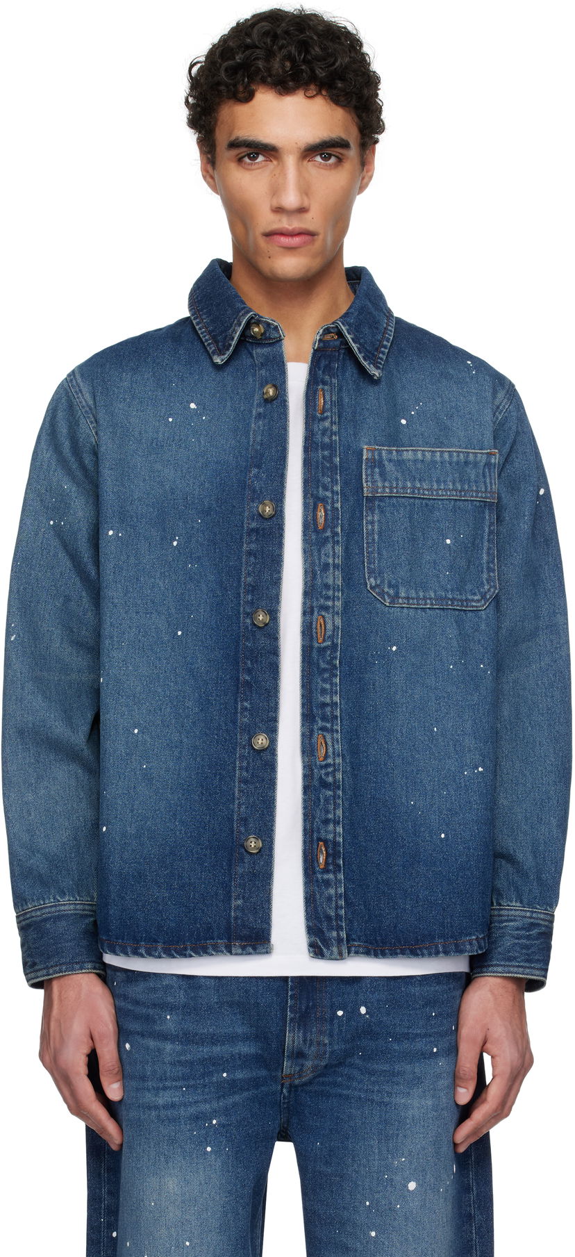 Skjorte A.P.C. A.P.C. Paint Splatter Denim Shirt Blå | COHGL-H02709