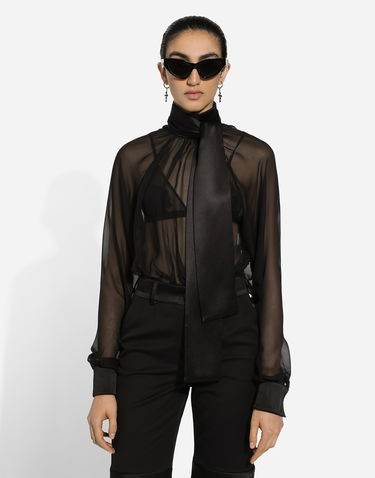 Skjorte Dolce & Gabbana Chiffon Pussy-bow Blouse Sort | F7AA5TFU1ATN0000, 3