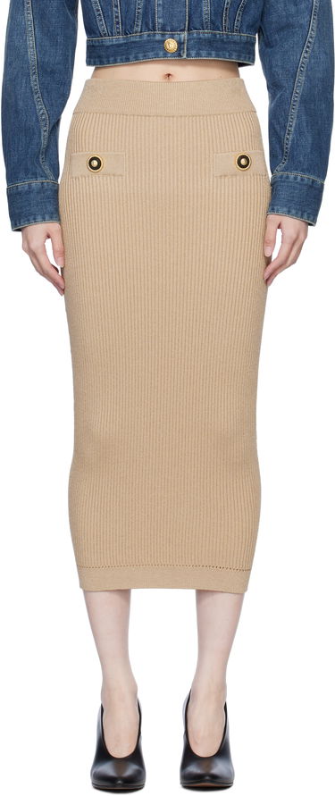 Nederdel Balmain Ribbed Knit Midi Skirt Beige | EF1LD022KI10, 0