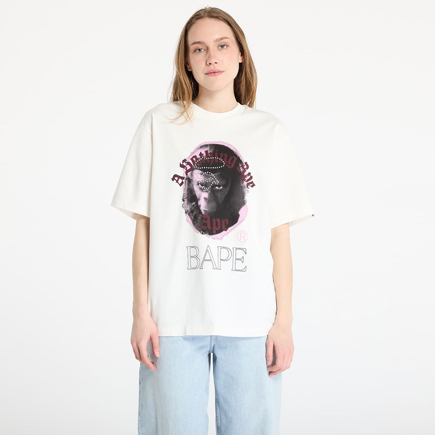 T-shirt BAPE A BATHING APE Garment Dye Rhinestone Ape Head Relaxed Fit T-Shirt Hvid | 001CSL301309MIVY, 0