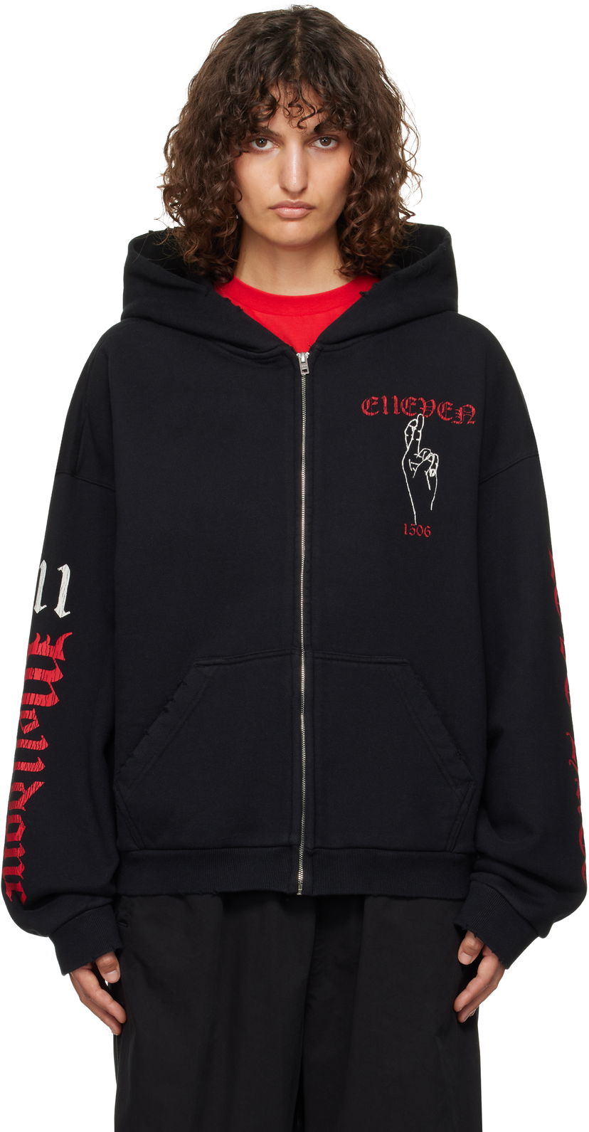 Sweatshirt We11done We11done Elleven Zip Hoodie Sort | WD-TJ3-24-875-U-BK