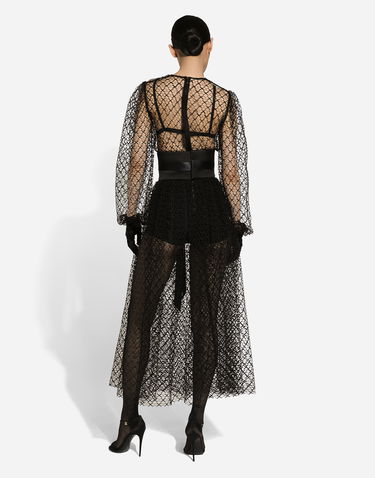 Kjole Dolce & Gabbana Dolce & Gabbana Calf-Length Mesh Dress with Belt Sort | F6JOITILMBEN0000, 2