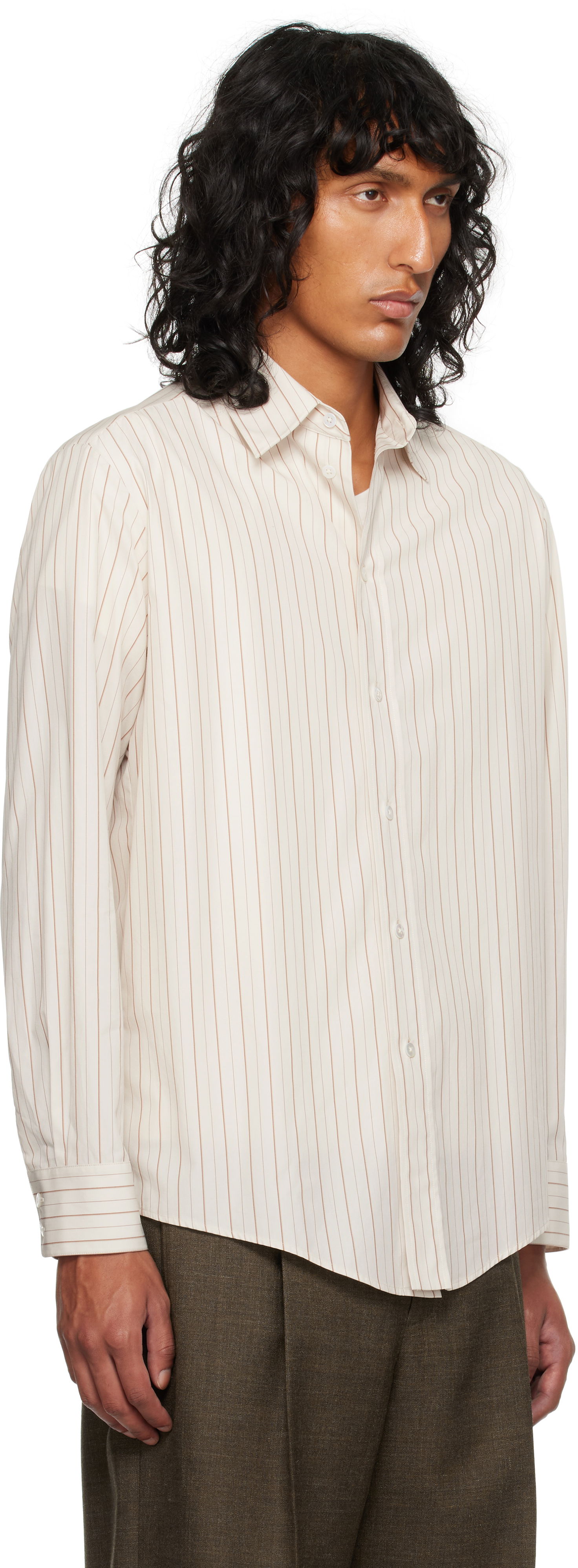 Skjorte The Row Luigi Striped Shirt Beige | 805-W3498, 1