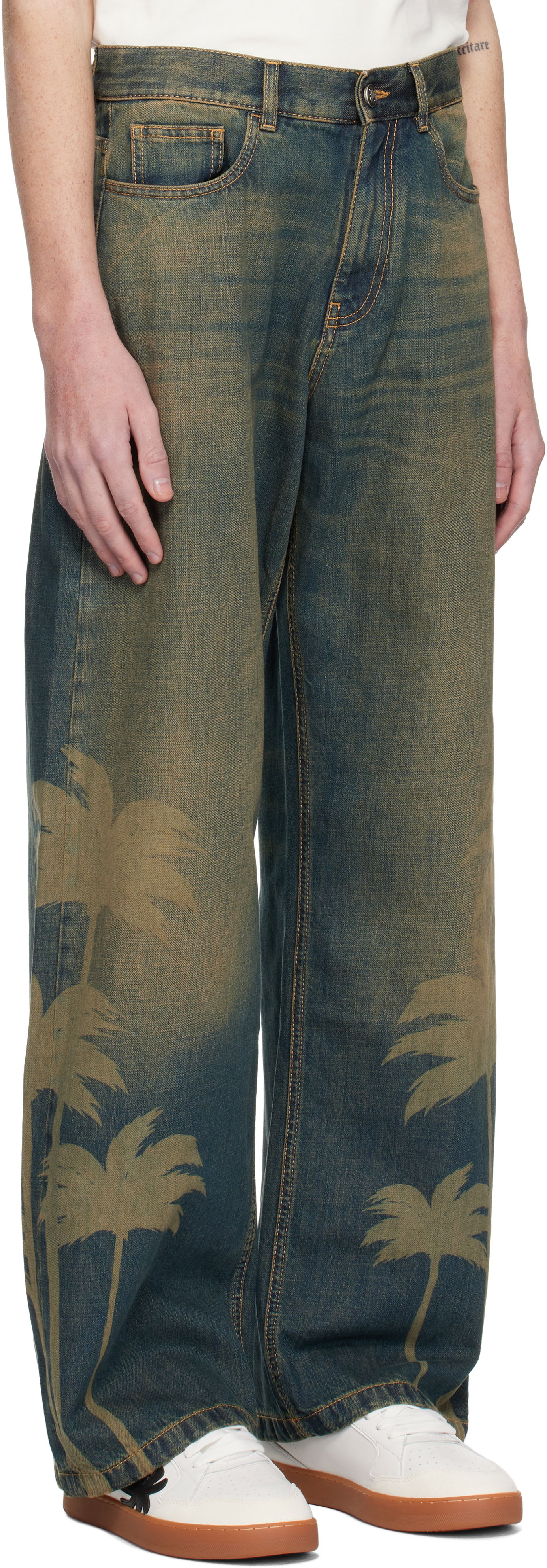 Jeans Palm Angels Laser Palms Loose Jeans Blå | PMYA049S25DEN0016009, 1