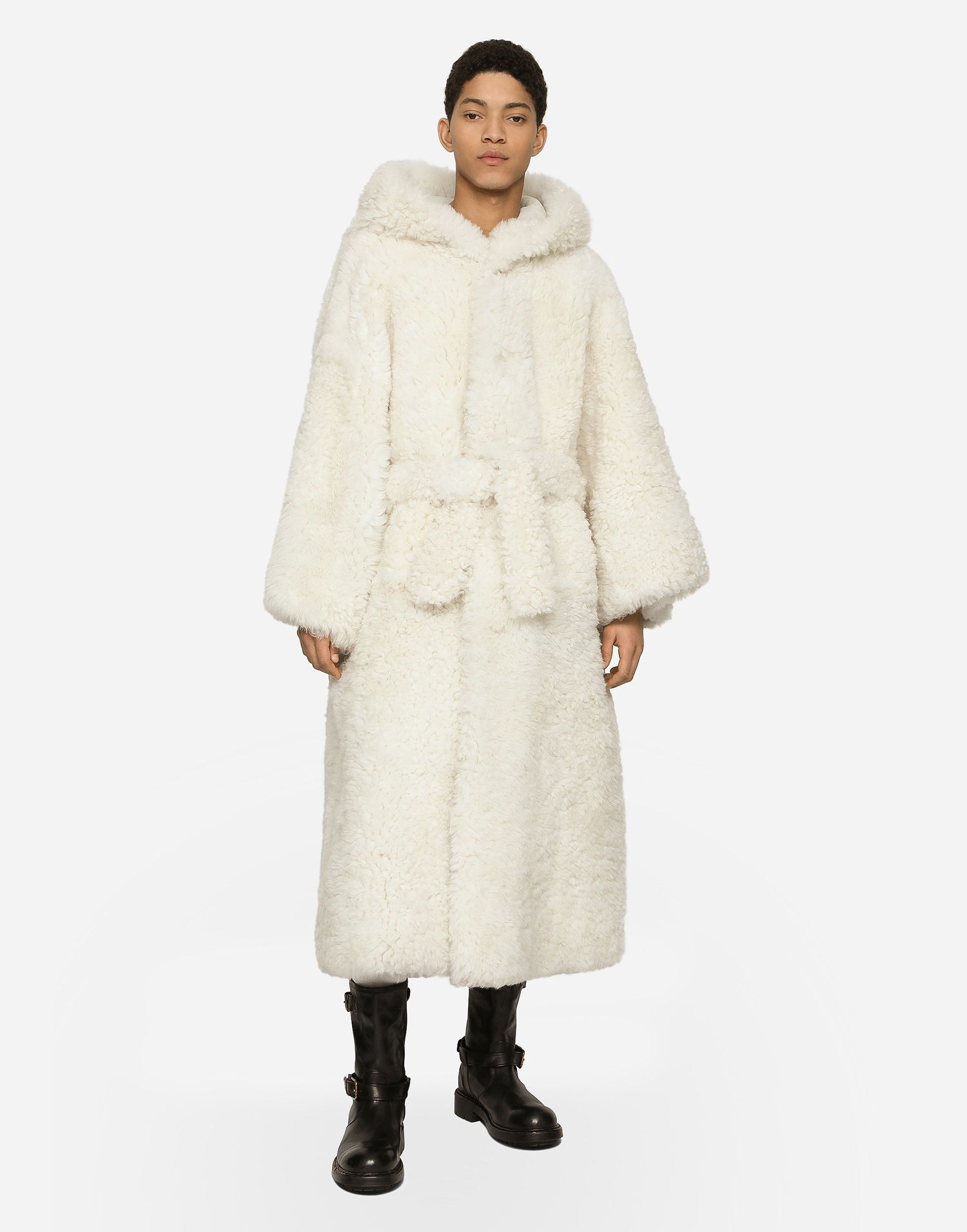 Frakker Dolce & Gabbana Dolce & Gabbana Shearling Hooded Coat Hvid | G041ILFUP7ZW0001, 1