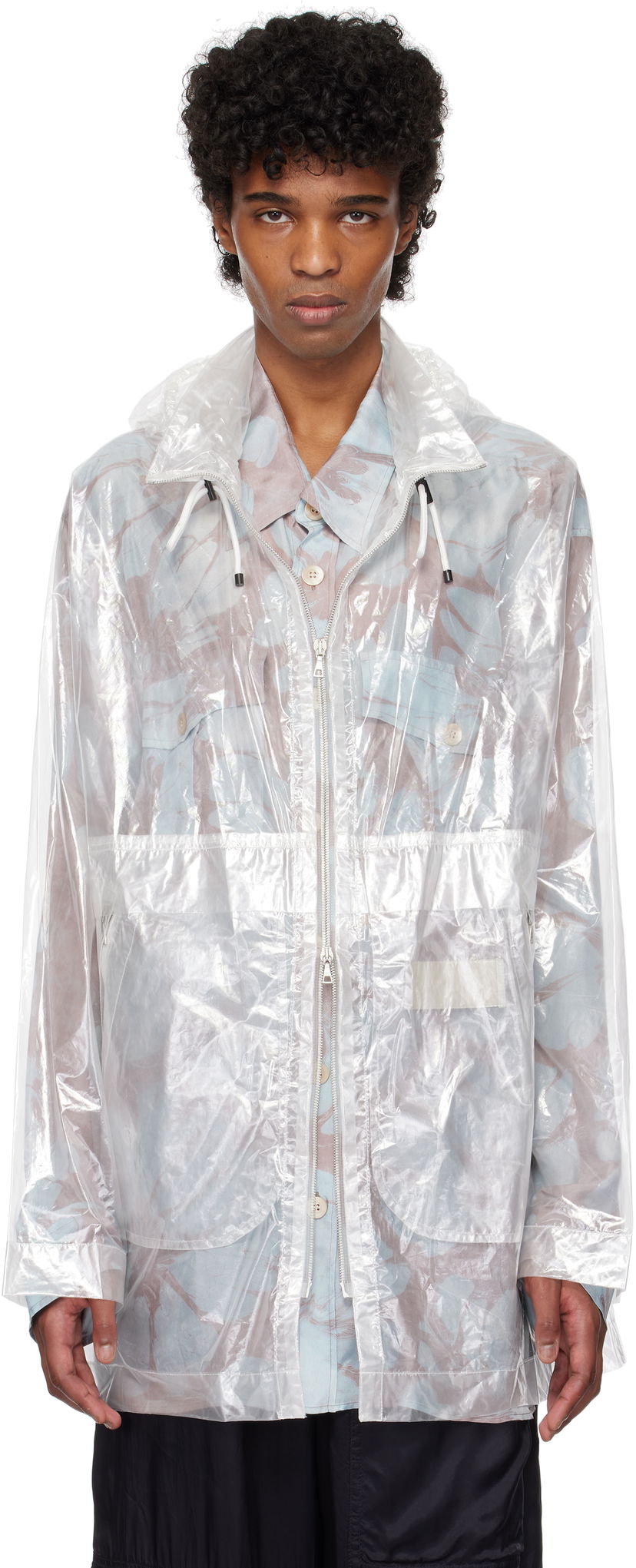 Vindjakke Dries Van Noten Dries Van Noten Transparent Nylon Hooded Jacket Hvid | 251-020553-1257