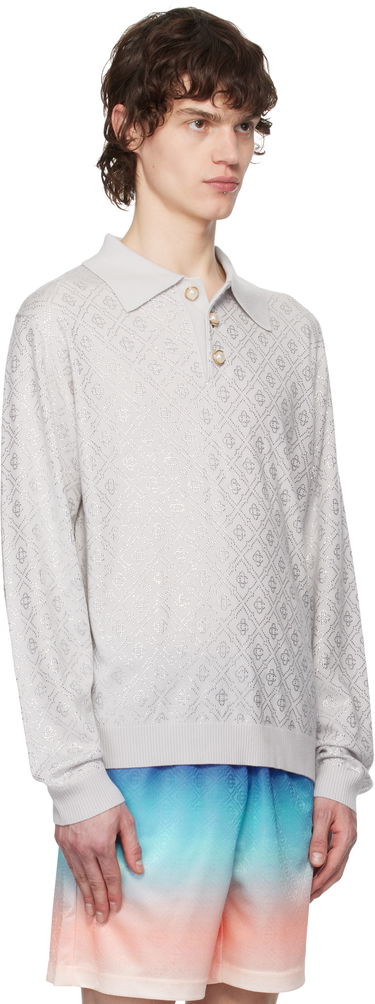 Polo skjorte Casablanca Casablanca Crystal Monogram Knit Polo Grå | MPS25-KW-865-01, 1