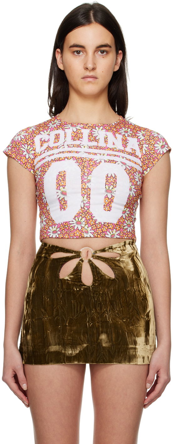 Crop top Collina Strada Collina Strada Floral Print Cropped T-Shirt Lyserød | XX3236 DEADSTOCK JERSEY