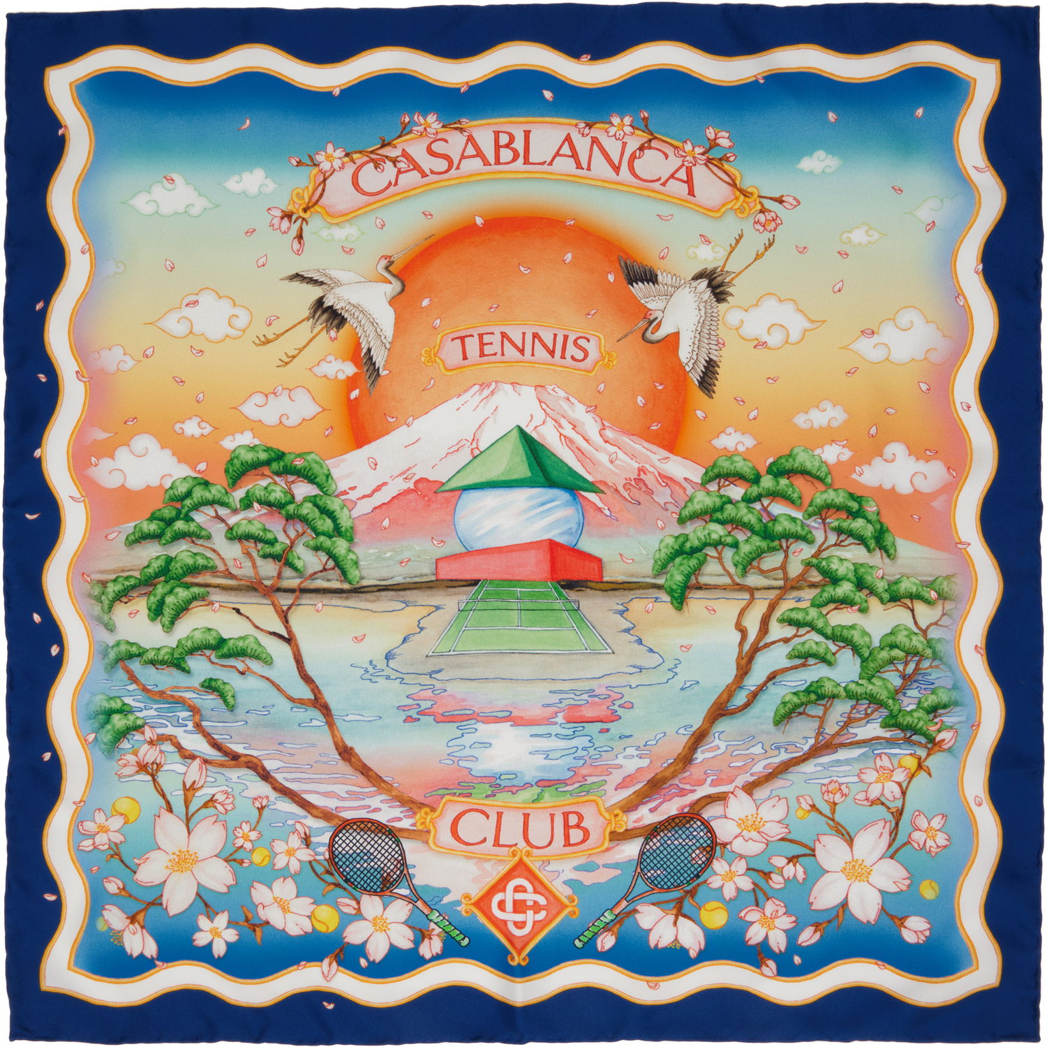 Tørklæde Casablanca Casablanca Tennis Club Silk Scarf Blå | APF25-ACC-053-02, 0