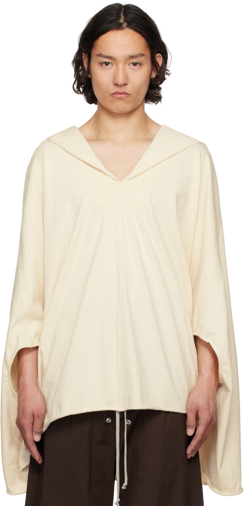 Sweater Rick Owens Rick Owens Hollywood Hooded Kaftan Beige | RR01E5505 RIGN