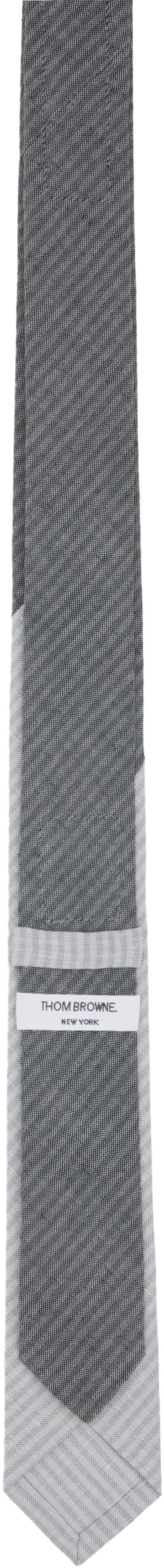 Tørklæde Thom Browne Thom Browne Tonal University Stripe Linen Cotton Tie Grå | MNL039C-F0940, 1