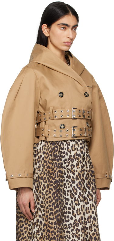 Trenchcoat GANNI Ganni Bonded Cotton Short Trench Jacket Brun | W0220, 1