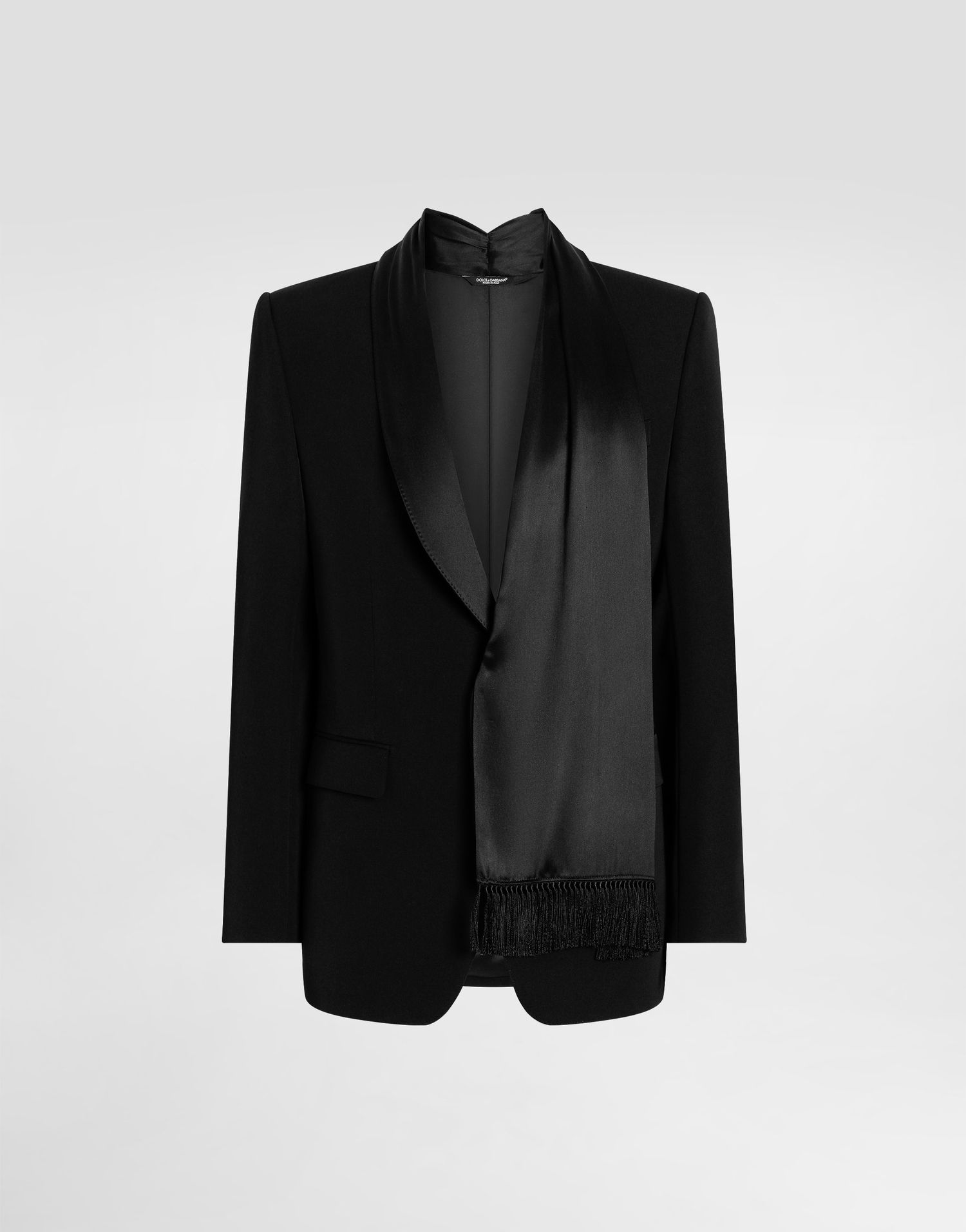 Jakke Dolce & Gabbana Dolce & Gabbana Single-Breasted Wool Gabardine Jacket with Silk Scarf Sort | G2VP3TFU21EN0000, 0