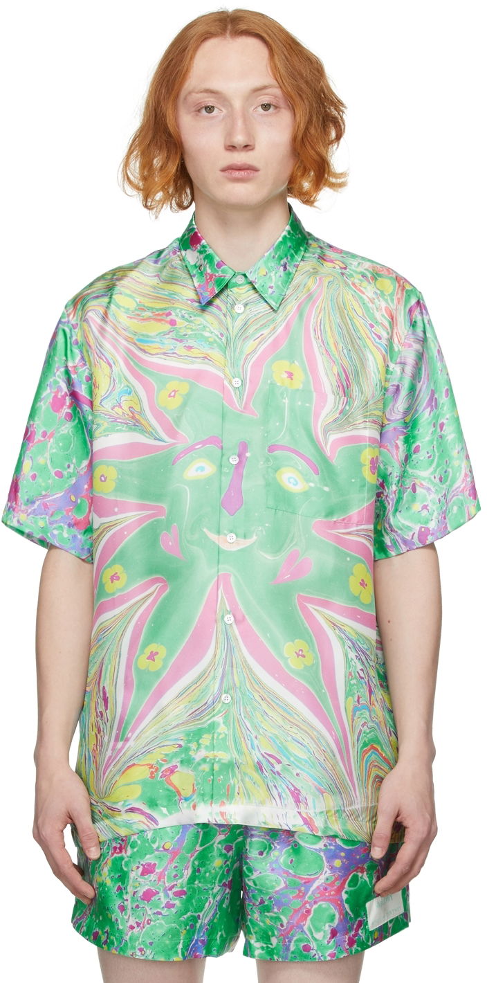 Skjorte Stella McCartney Stella McCartney Ricky Myfawnwy Edition Print Short Sleeve Shirt Grøn | 604051SSA65