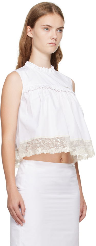 Tanktop We11done Lace Trim Blouse Hvid | WD-BL2-24-140-W-WH, 1