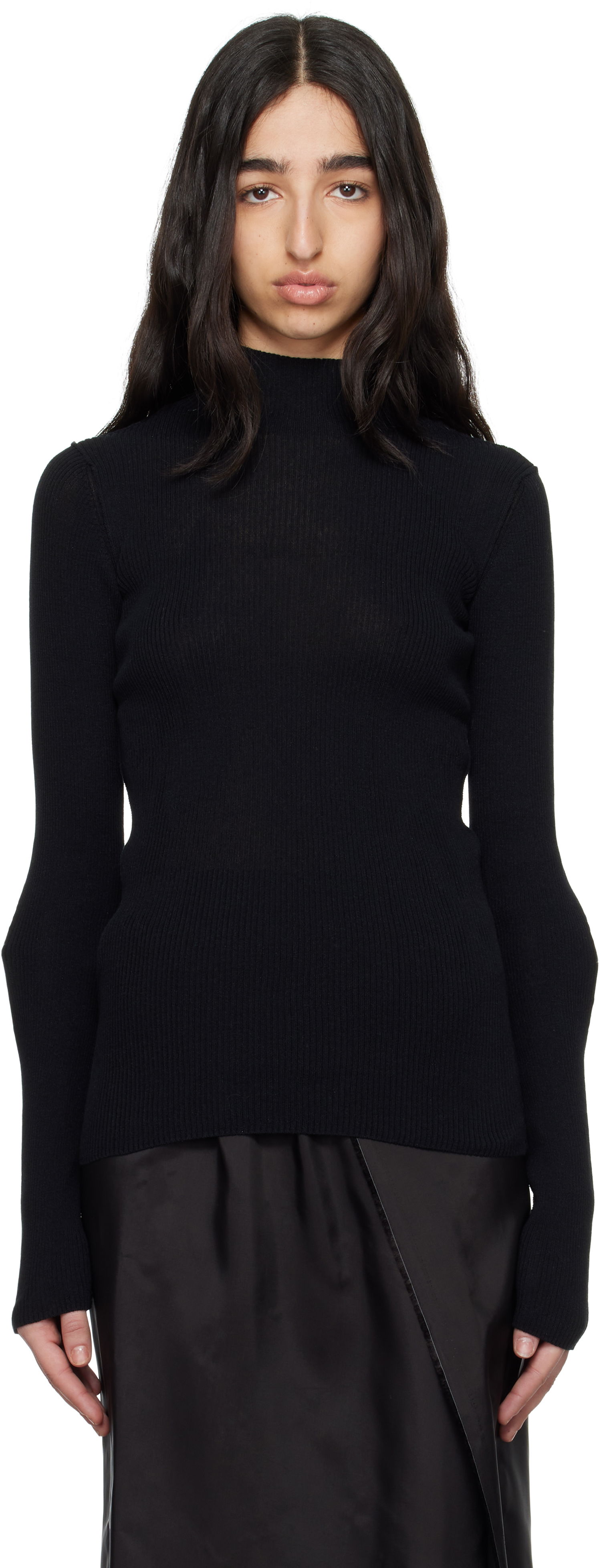 Sweater Maison Margiela MM6 Maison Margiela Elbow Patch Ribbed Turtleneck Top Sort | S62HA0094 M13126, 0