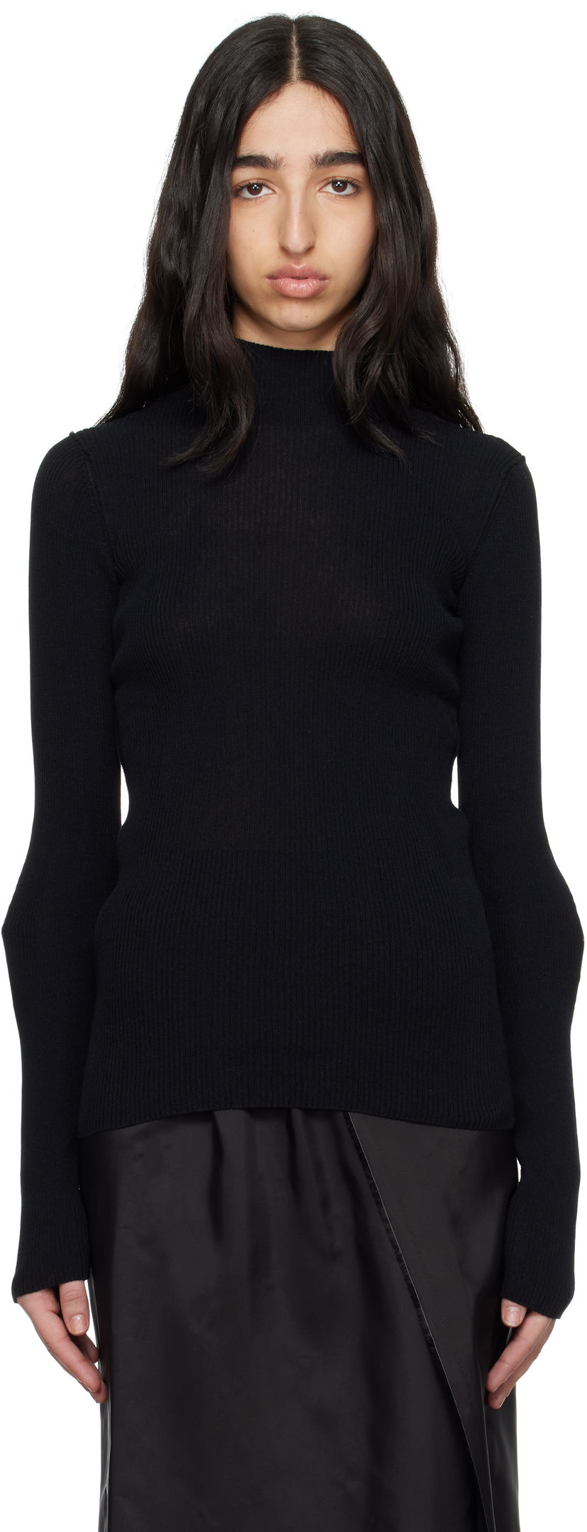 Sweater Maison Margiela MM6 Maison Margiela Elbow Patch Ribbed Turtleneck Top Sort | S62HA0094 M13126