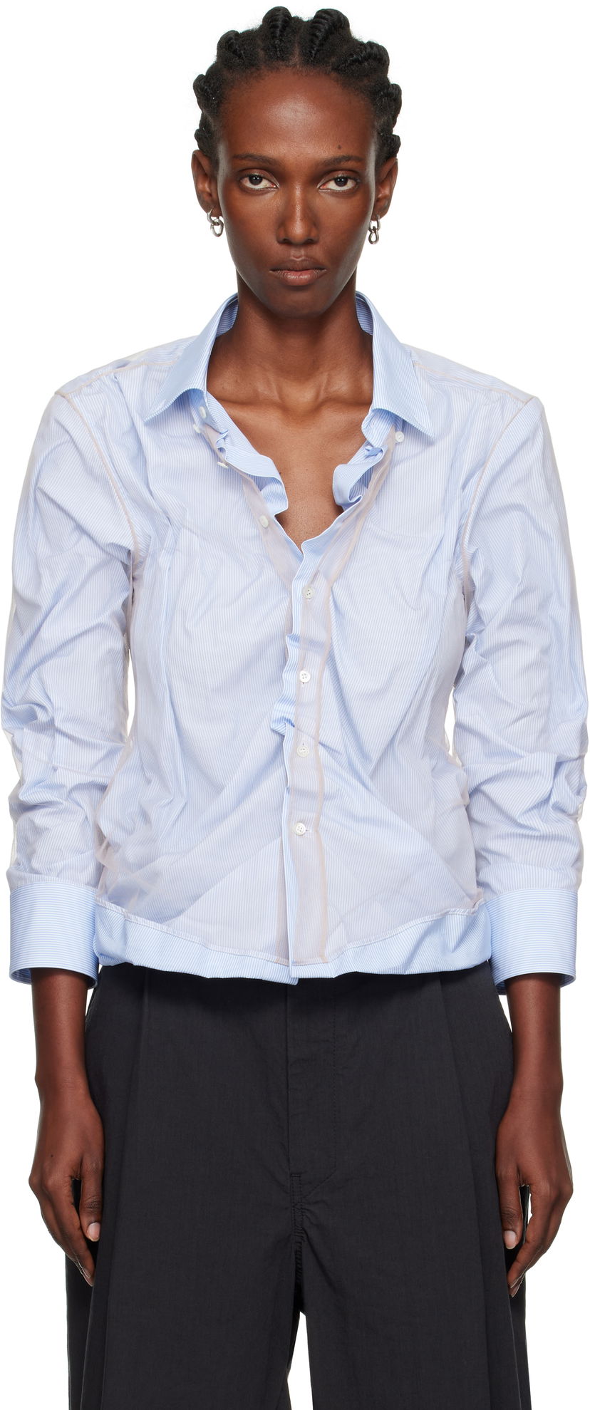 Skjorte Maison Margiela Maison Margiela Organic Cotton Button-Down Shirt Blå | S29DL0218 MTN125