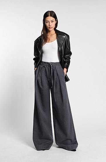 Jakke BOSS Long biker jacket in nappa leather Sort | 50547474, 1