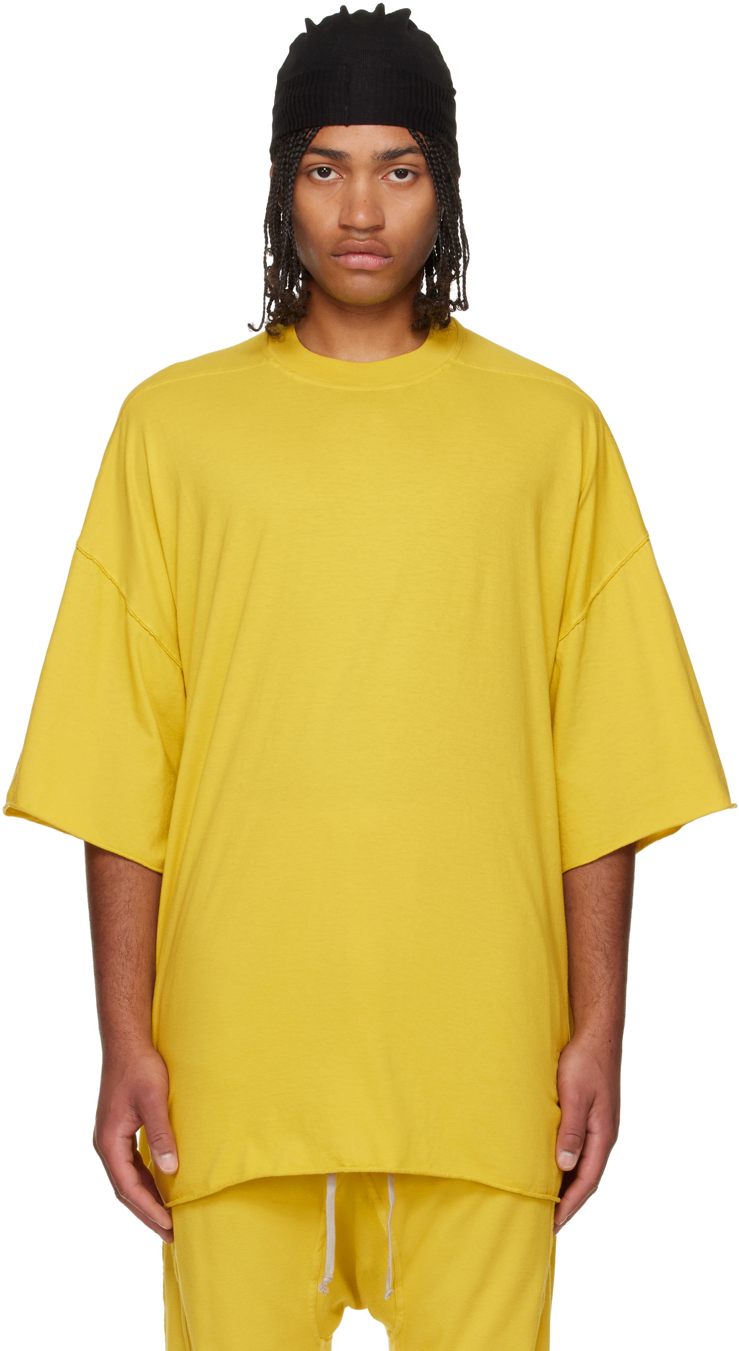T-shirt Rick Owens Concordians Tommy Oversized Raw-Edge Short Sleeve T-shirt Gul | DU02E7259 RN, 0
