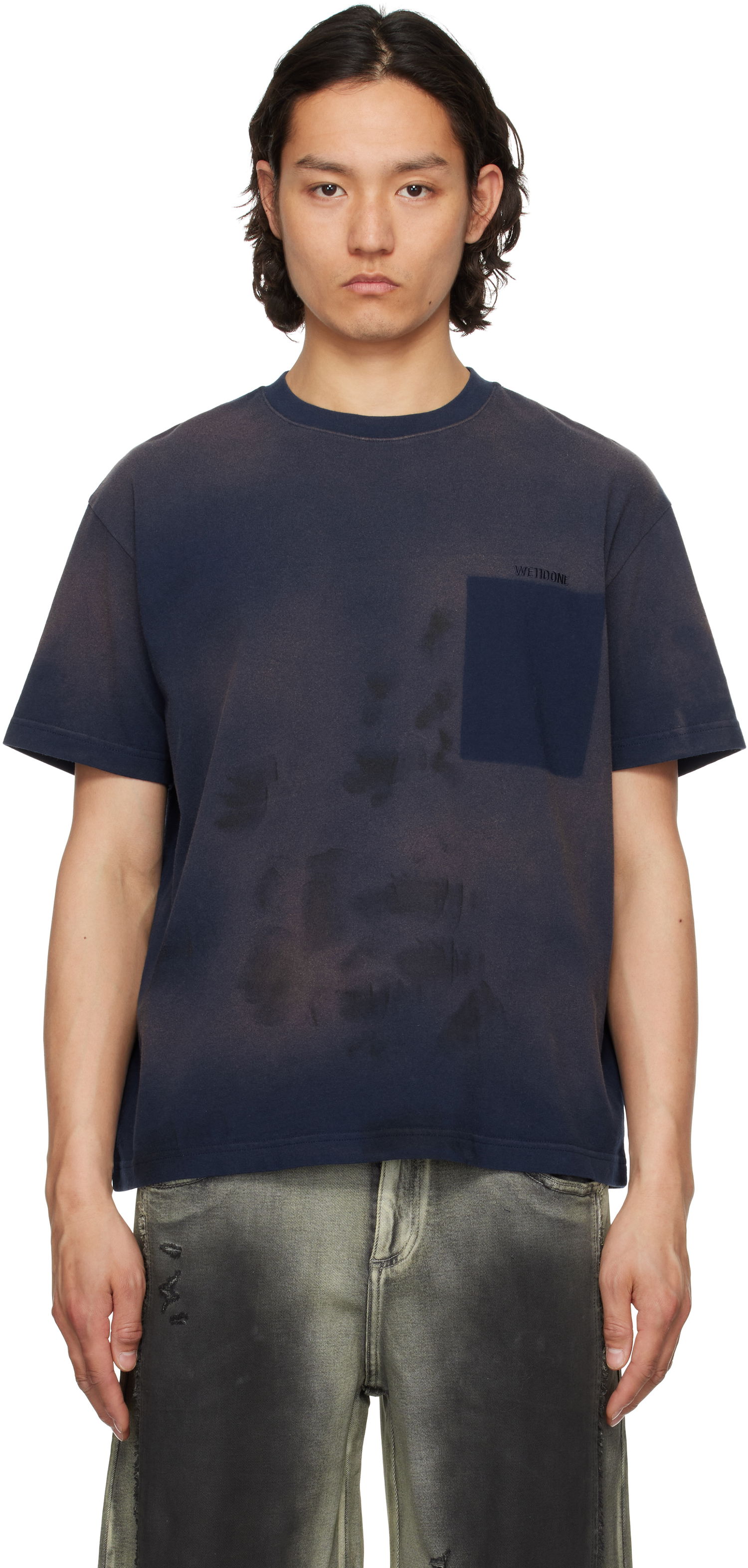 T-shirt We11done We11done Embroidered Grunge T-Shirt Mørkeblå | WD-TT1-25-725-U-NV, 0