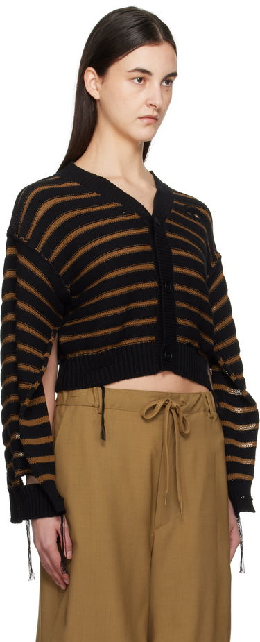 Sweater Maison Margiela MM6 Maison Margiela Striped Distressed V-Neck Cardigan Sort | S52HP0025 M13080, 1
