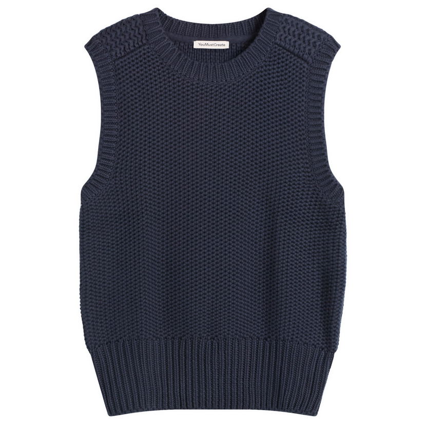 Vest YMC YMC Coda Knitted Vest, Size Small Mørkeblå | P8ZAM-40