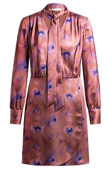 Kjole BOSS Butterfly Print Wrap Dress with Button Cuffs Lyserød | 50530149, 0