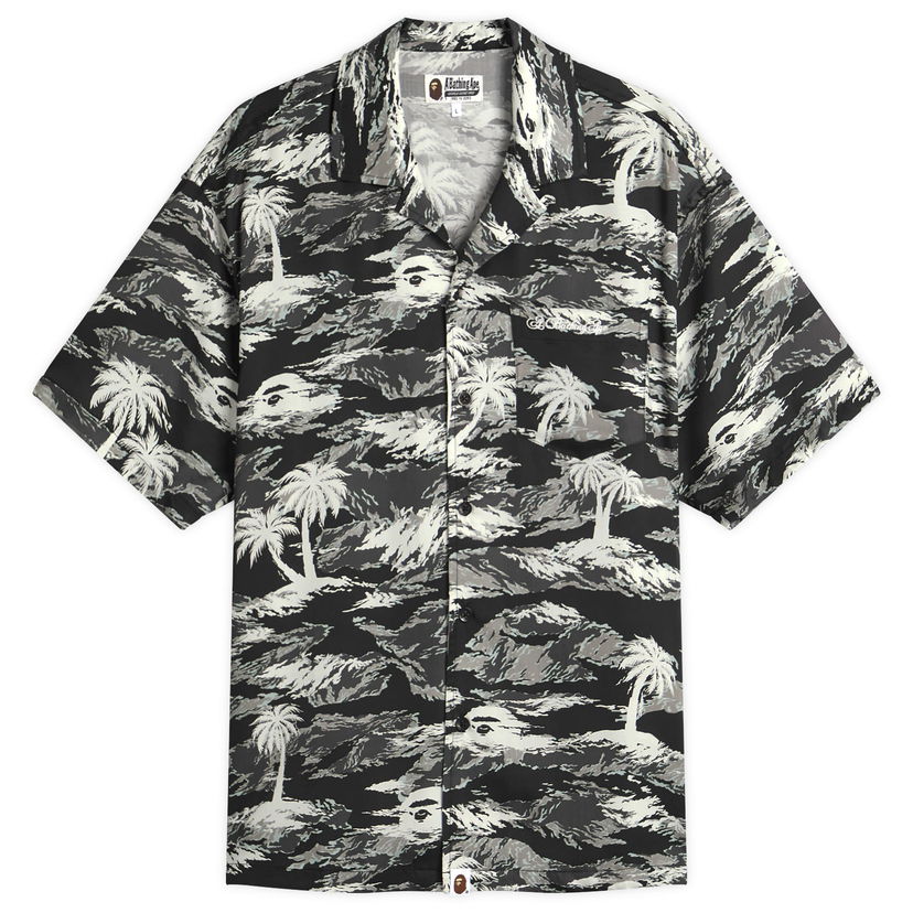 Skjorte BAPE A Bathing Ape Palm Tree Camo Open Collar Pocket Shirt Sort | 001SRL301306M-BLK