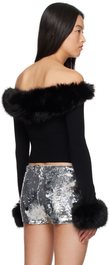 Sweater GUIZIO Guizio Off-The-Shoulder Faux Fur Cuffs Cardigan Sort | F24111S047, 2