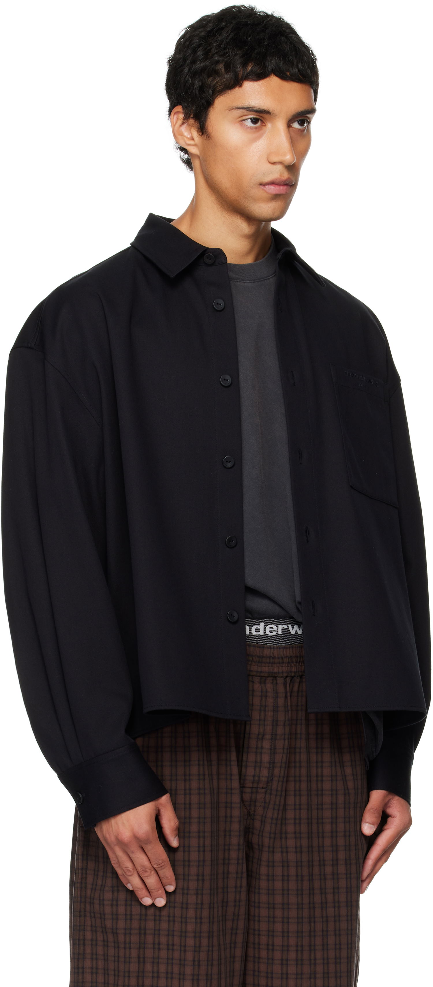 Skjorte Alexander Wang Alexander Wang Boxy Cropped Long Sleeve Shirt Sort | 6WC3251092, 1