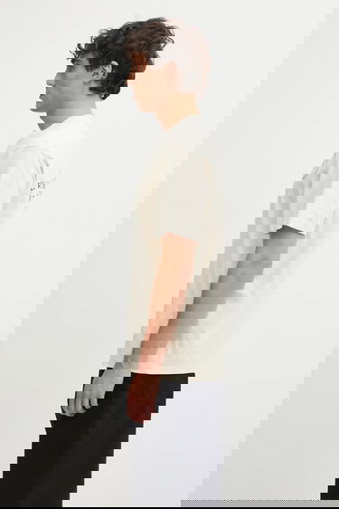 T-shirt Sporty & Rich Cotton T-shirt Kennedy Crest Beige | TO04360666CR01, 2