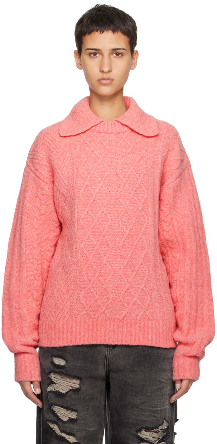 Sweater ADER ERROR Long Sleeve Cable Knit Polo Sweater Lyserød | BMADFWKT0102PK