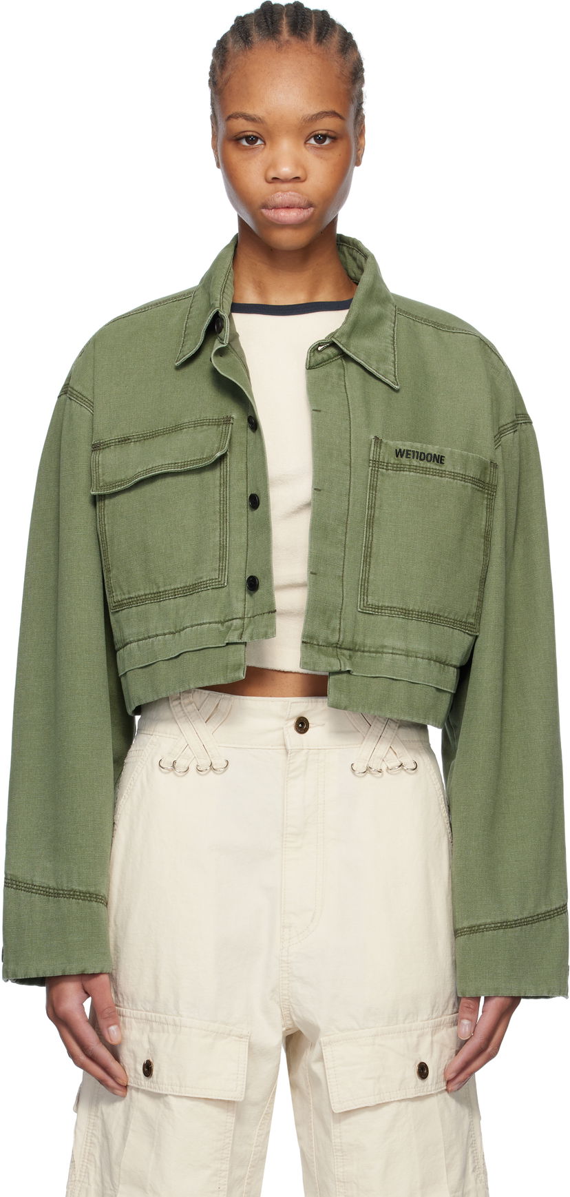Jakke We11done We11done Cropped Work Jacket Grøn | WD-JK0-25-055-W-KK