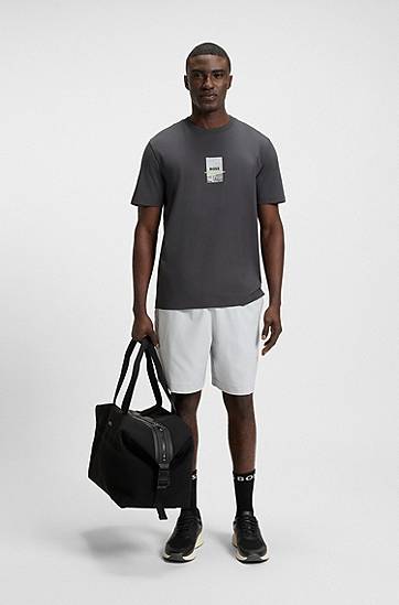 T-shirt BOSS Relaxed Fit Stretch Cotton T-Shirt with Photo Print Grå | 50545869, 1