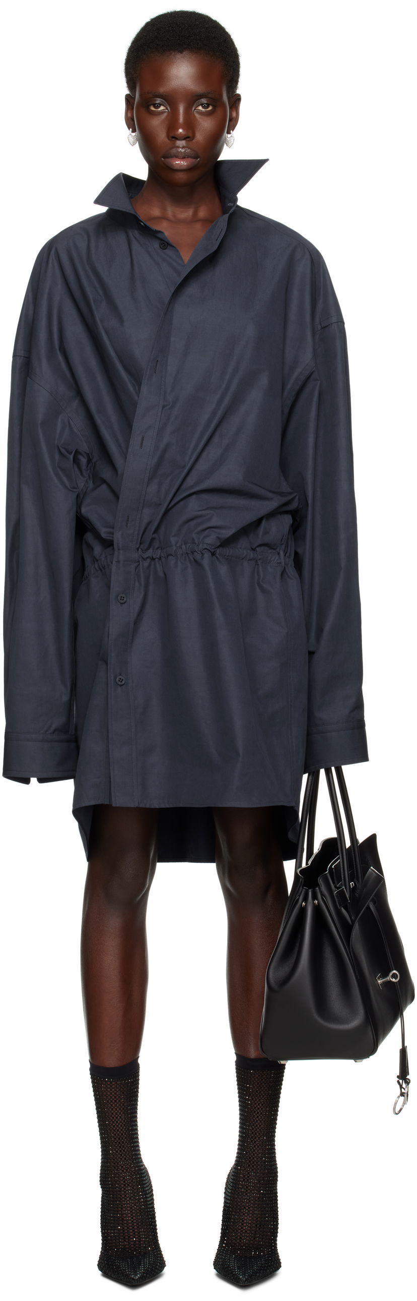 Kjole Balenciaga Balenciaga Shirt Mini Dress Mørkeblå | 814136 TRM17
