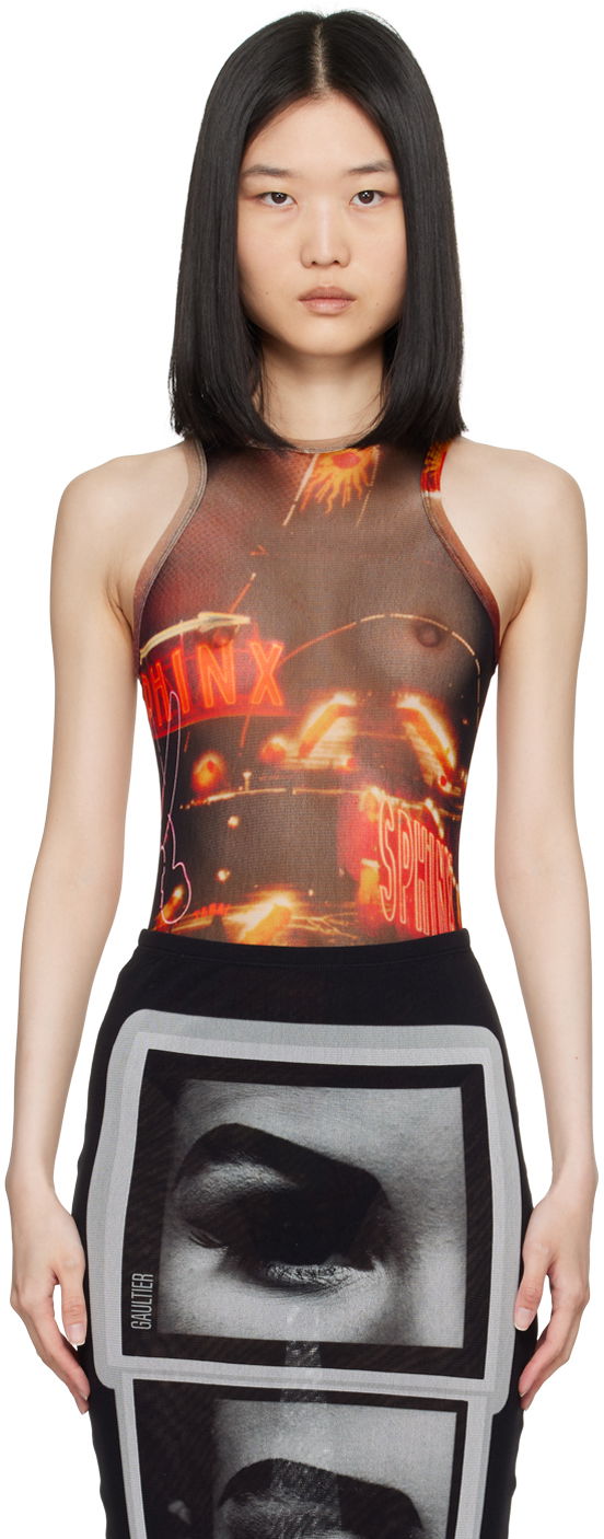 Krop Jean Paul Gaultier Jean Paul Gaultier 'The Pigalle' Printed Mesh Bodysuit Brun | 24/30-F-BD044-T552-00301550