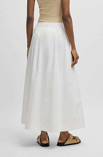 Nederdel BOSS Elastic Waist Cotton Poplin Maxi Skirt Hvid | 50543982, 1
