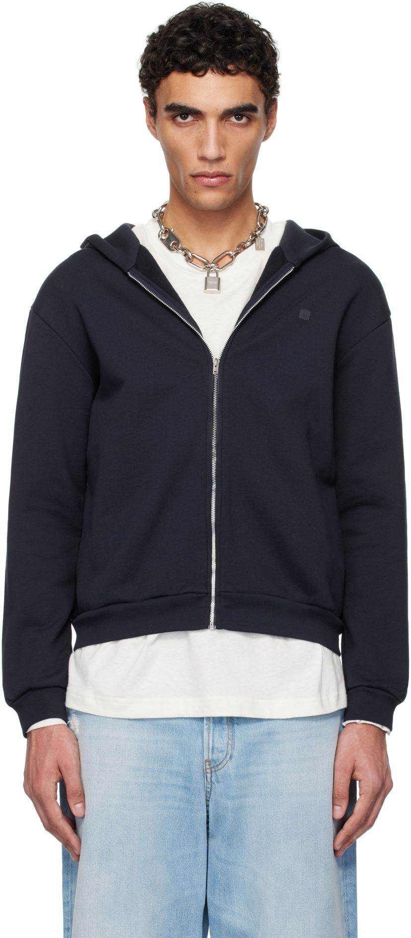 Sweatshirt Acne Studios Acne Studios Zip-Up Hoodie Mørkeblå | CI0185-