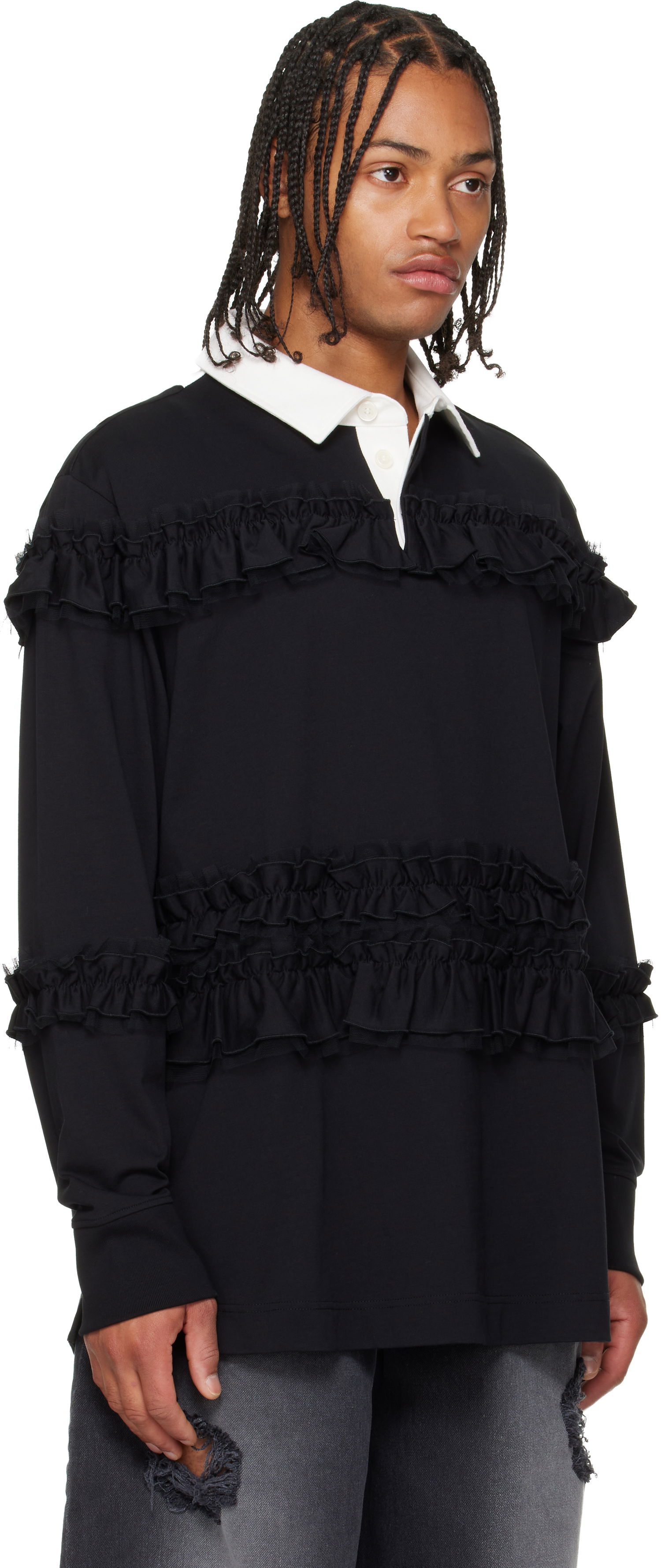 Polo skjorte Simone Rocha Simone Rocha Ruffle Rugby Polo Sort | 5360 1282, 1
