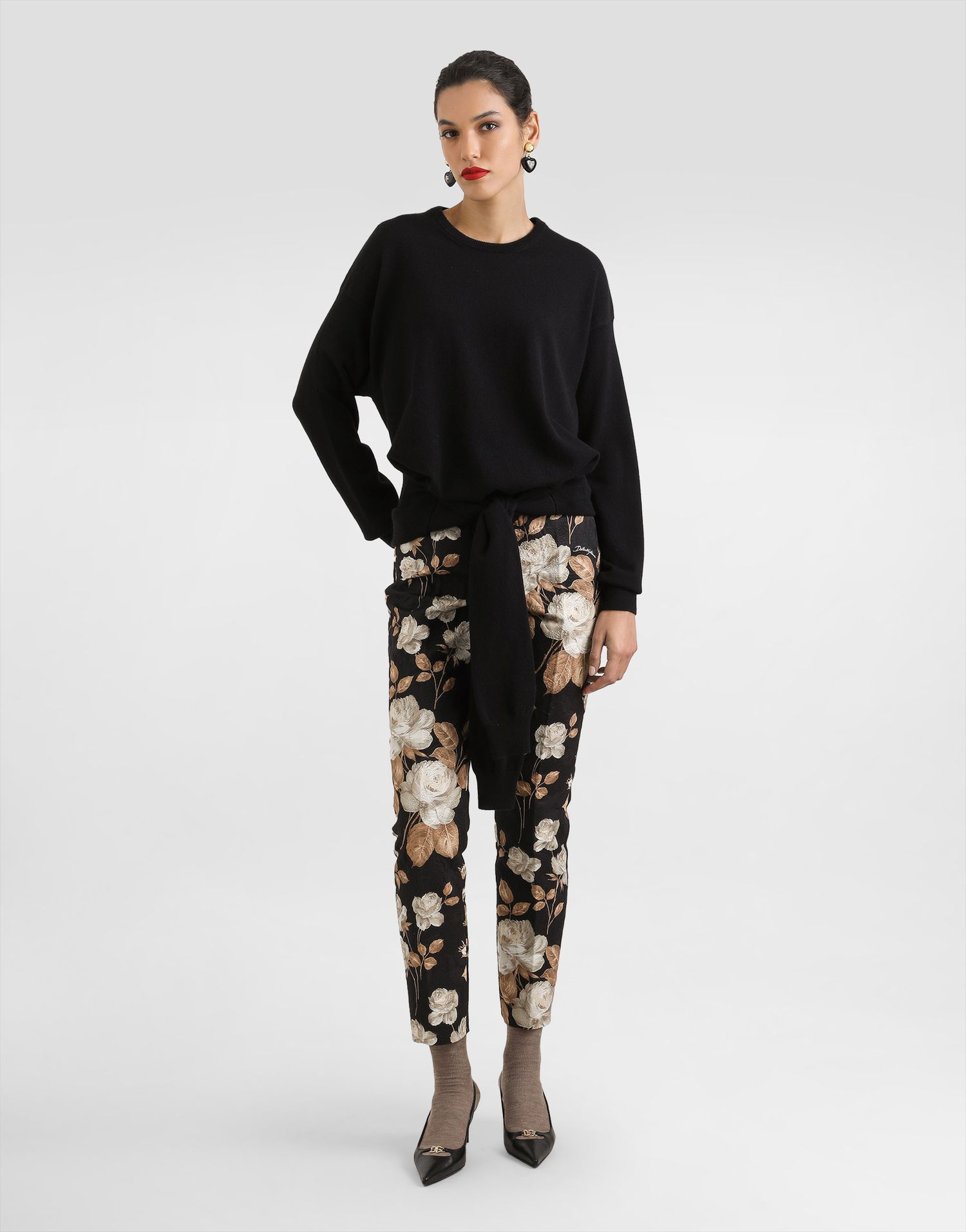 Bukser Dolce & Gabbana Dolce & Gabbana Vintage Rose-Print Brocade Trousers Sort | FTAM2TFSTBRHN5QQ, 1