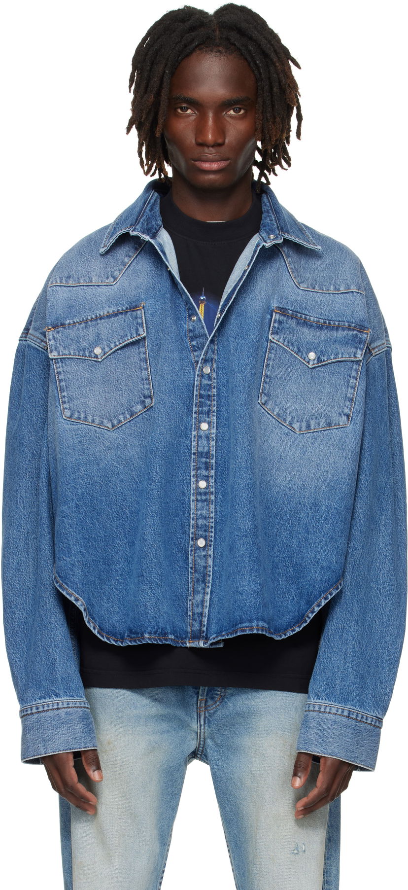 Skjorte VETEMENTS Vetements Boxy Cropped Denim Shirt Blå | UH76DS525MB2