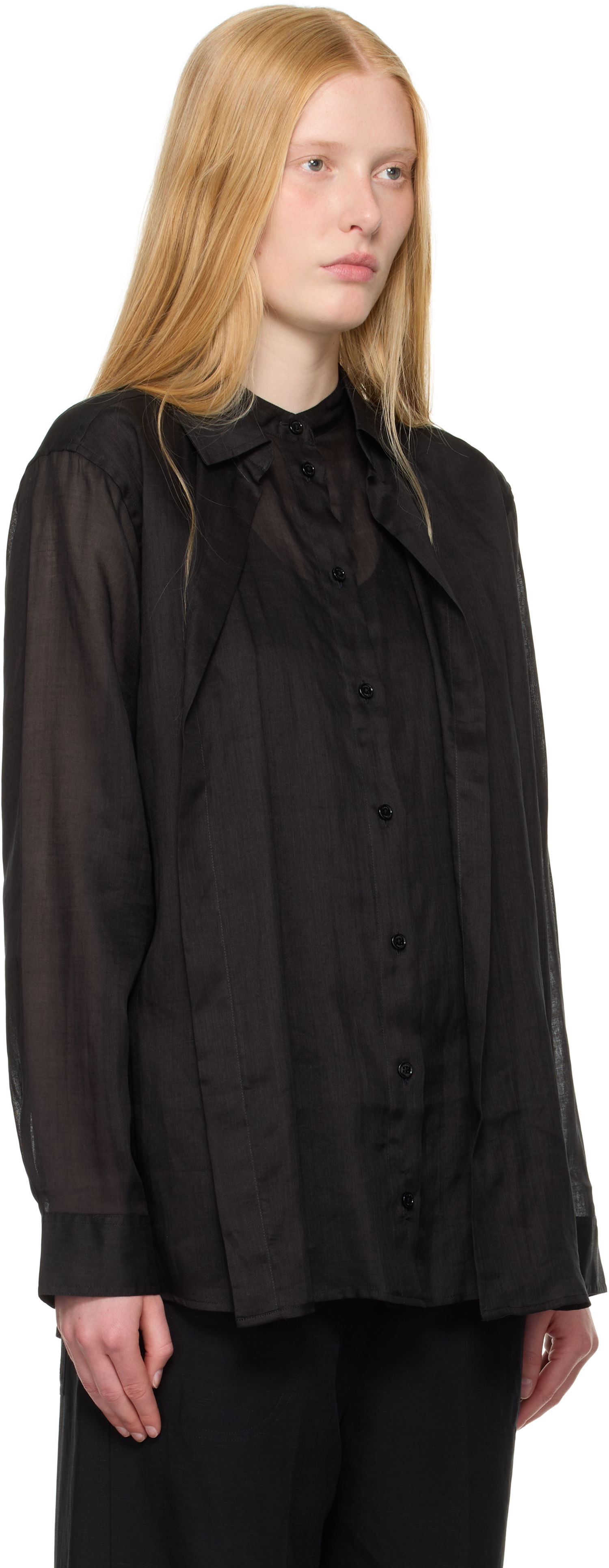 Skjorte TOTEME TOTEME Double Collar Linen Shirt Sort | 253-WRT0544-FB0434, 1