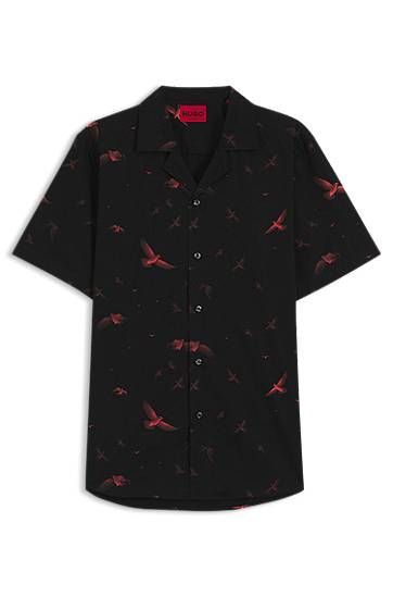 Skjorte BOSS Relaxed Fit Printed Cotton Poplin Shirt Sort | 50545328, 0
